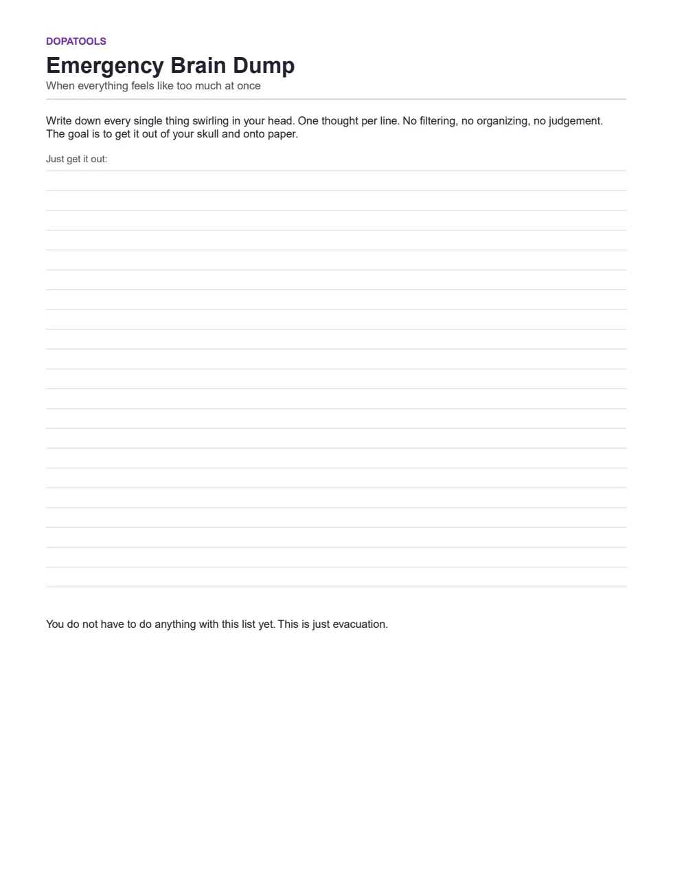 Overwhelm Reset Emergency Brain Dump page